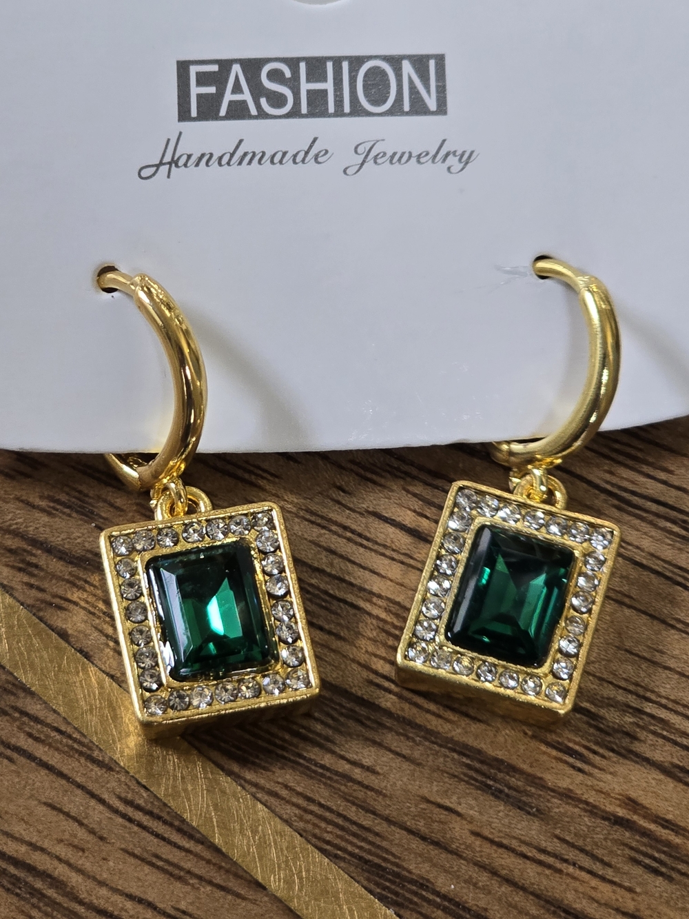 Gold-Tone Emerald Green Crystal Hoop Drop Earrings